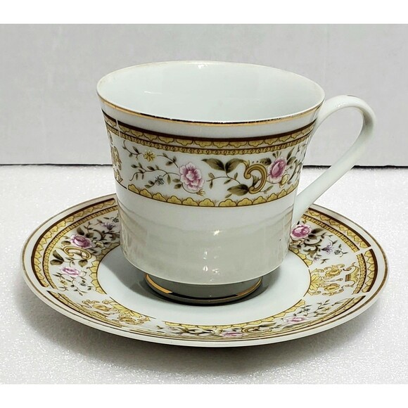 Wallace Heritage Daphne Tea Cup & SaucerFloral Gold Trim Porcelain Japan - Picture 5 of 13